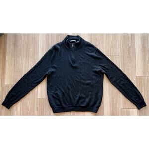 Saks Fifth Avenue Merino Wool Quarter Zip Sweater XXL Black Fine Knit